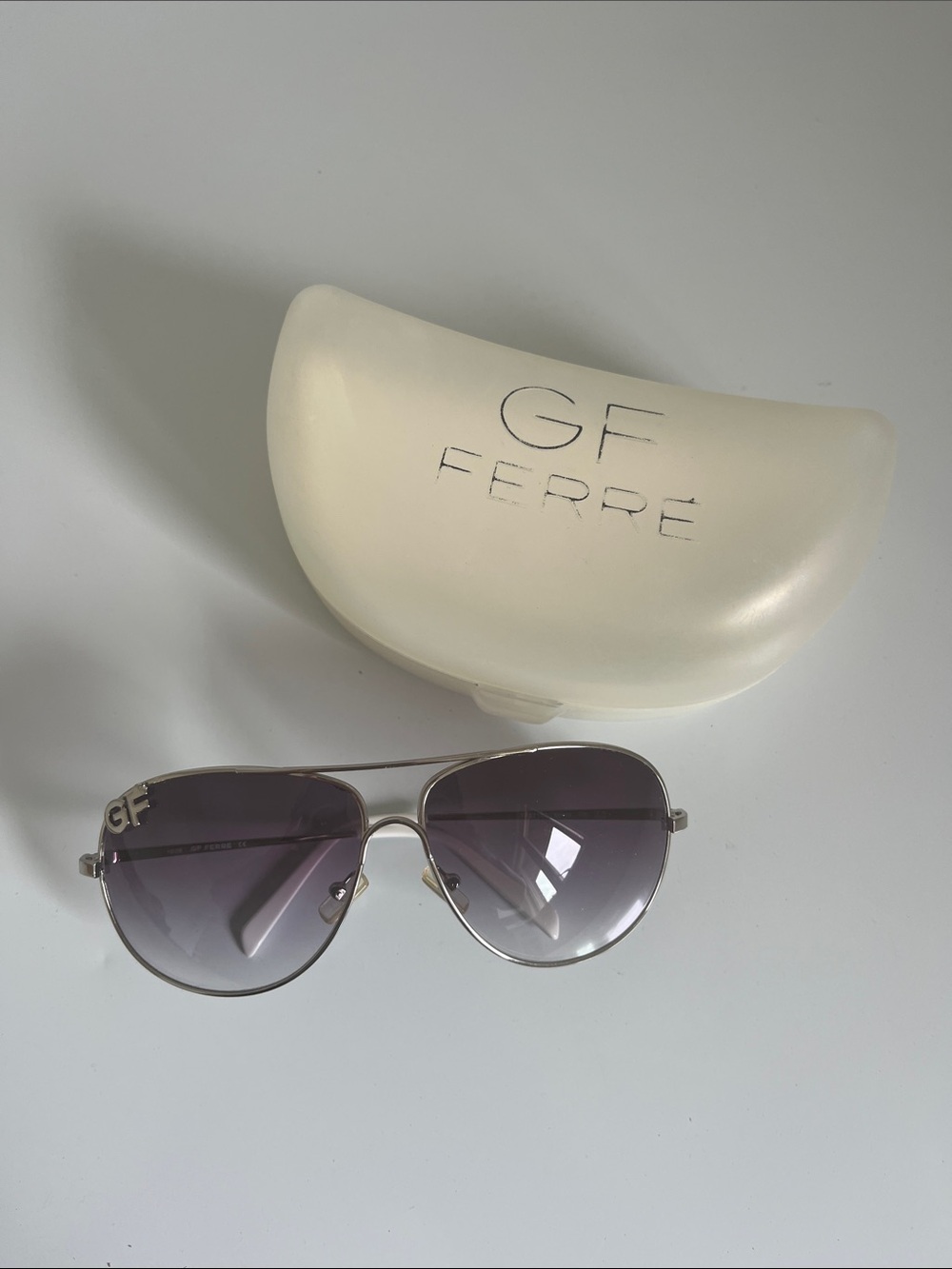 Gianfranco Ferre Silver Aviator Sunglasses with Gray Gradient Lenses